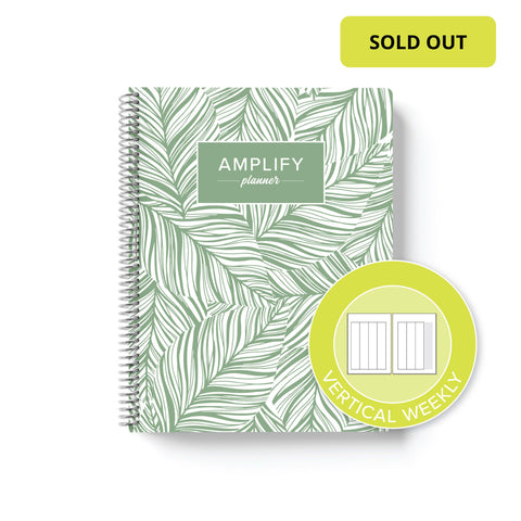 Growing Green weekly Amplify Planner on white background with graphic showing vertical weekly layout option