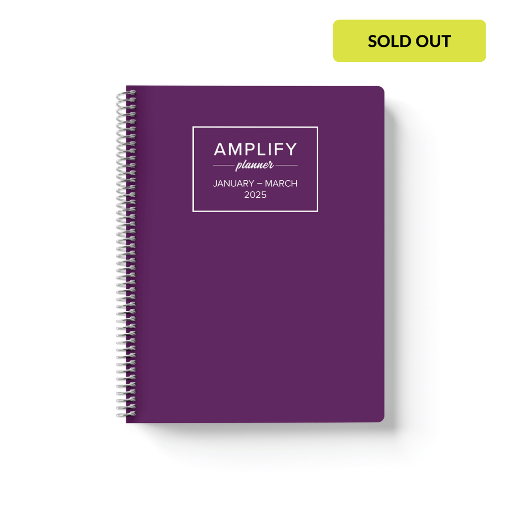 Ponder Purple cover of Amplify Planner Q1 2025 daily planner on a white background.