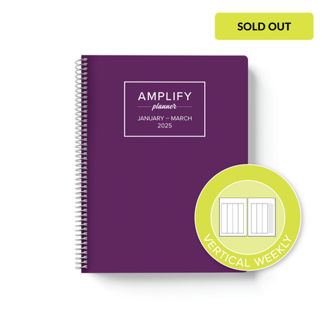 majestic purple cover with graphic indicating vertical weekly layout option in daily undated Amplify Planner