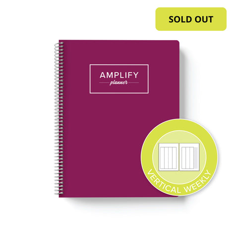 radiant berry Amplify Planner on white background with graphic showing vertical weekly layout option