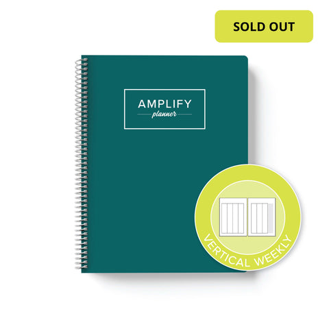 Growing Green weekly Amplify Planner on white background with graphic showing vertical weekly layout option