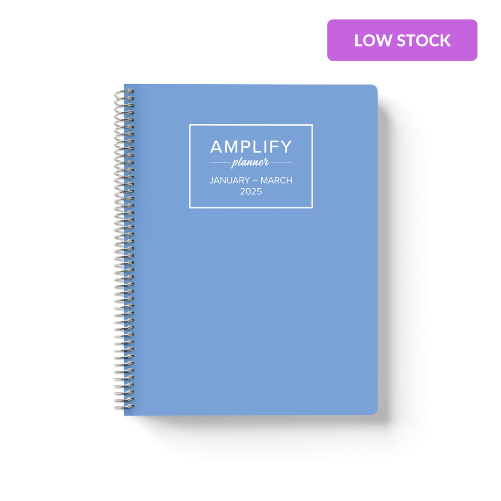 oasis blue cover of Amplify Planner Q1 2025 daily planner on a white background.