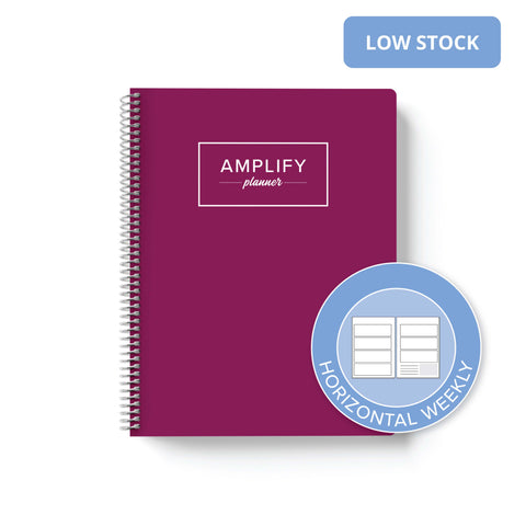 radiant berry Amplify Planner on white background with graphic showing horizontal weekly layout option