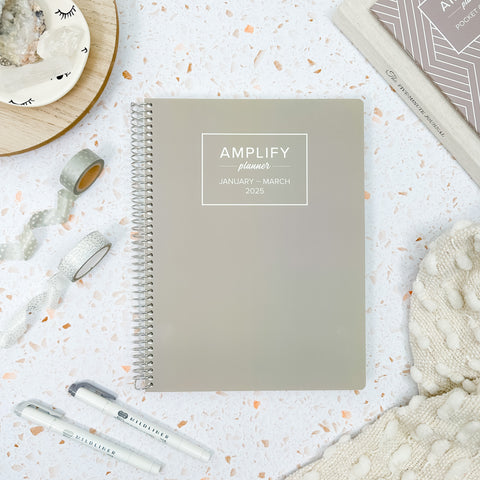 adaptable grey 2025 quarterly amplify planner