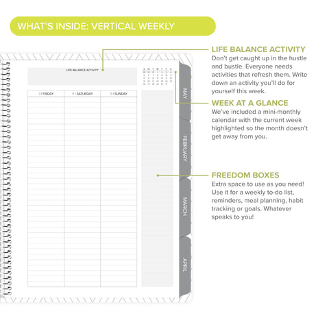 Right side of vertical weekly layout with text callouts in weekly Amplify Planner for 2025 planning