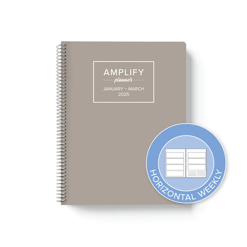 adaptable grey 2025 quarterly amplify planner horizontal weekly layout