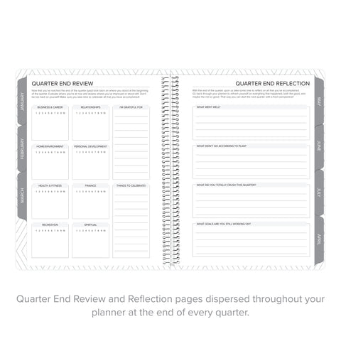 Quarter-end review pages in weekly Amplify Planner for reflection and progress tracking, 2025